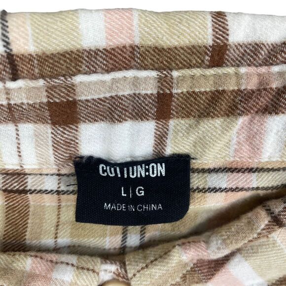 Cotton On Shirt Womens Large Tan Plaid Flannel Button Up Casual Outdoor Ladies - Picture 8 of 16